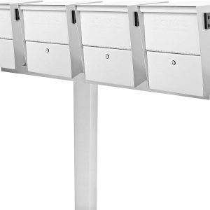 Four Lockable Mailbox XL's with Post White - Installed