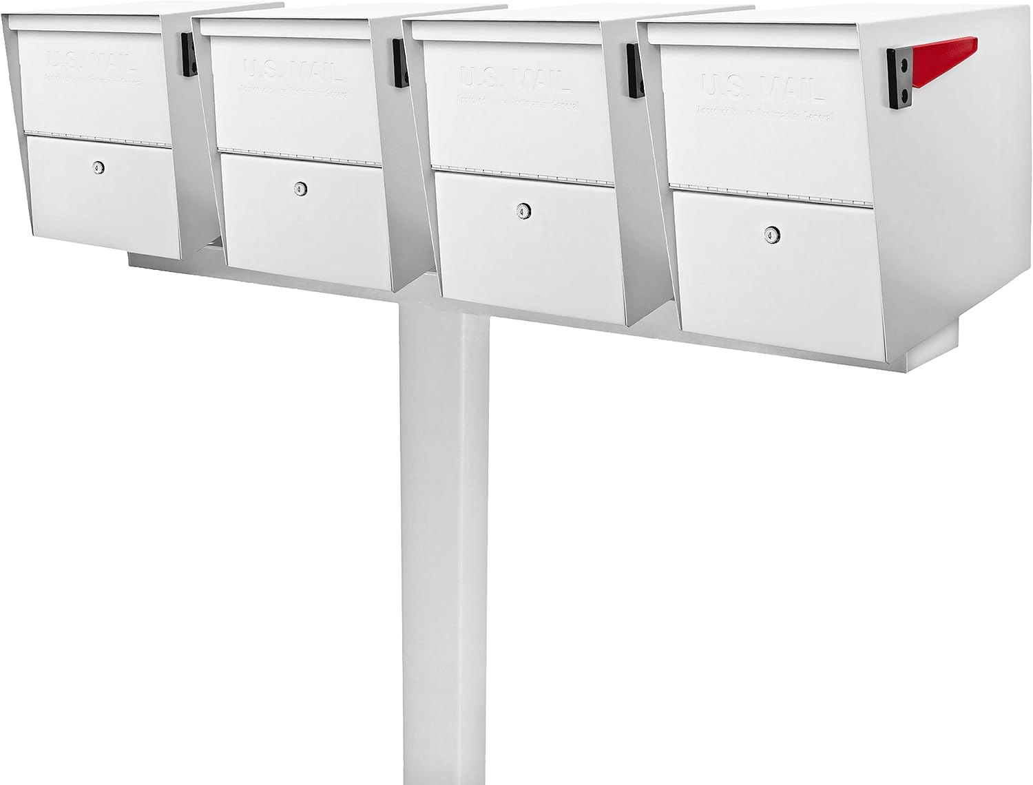 Four Lockable Mailbox XL's with Post White - Installed