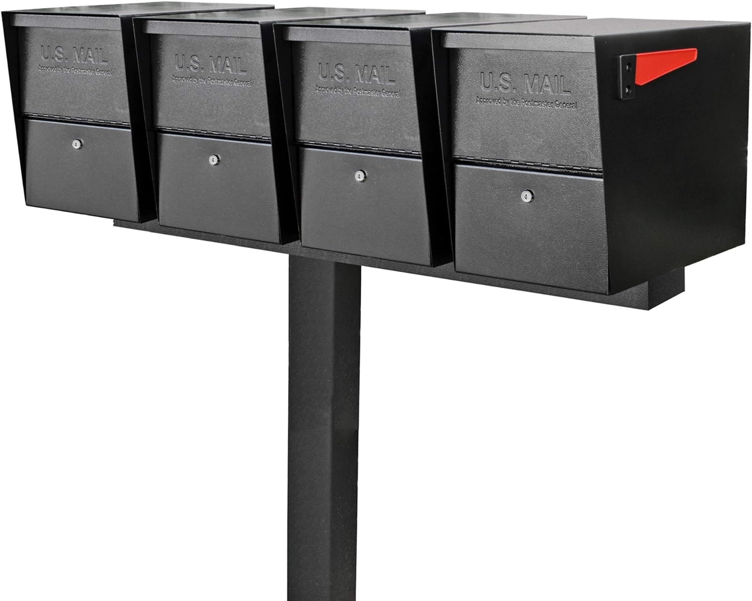 Four Lockable Mailbox XL's with Post Black - Installed