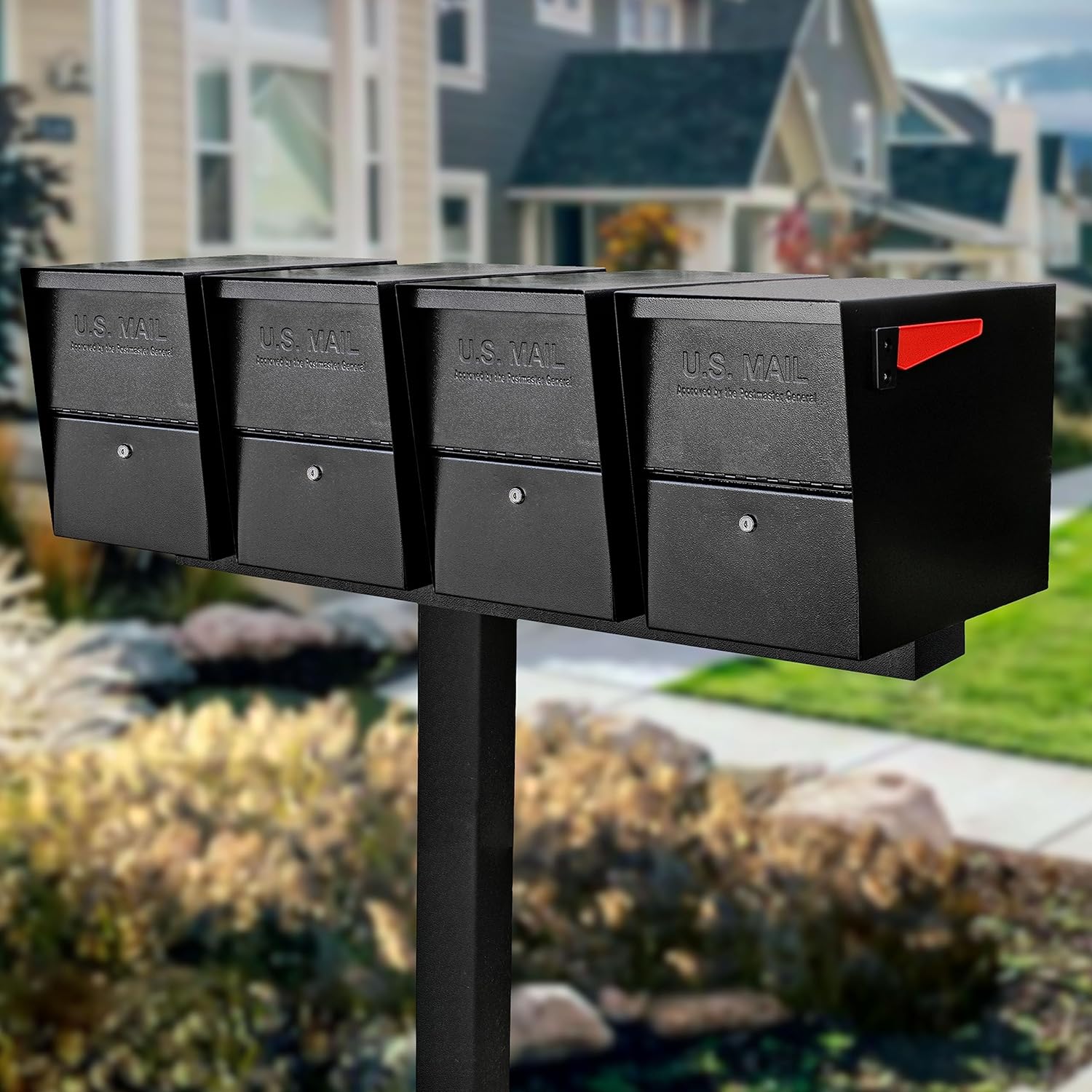 Four Lockable Mailbox XL's with Post Black - Installed - Image 3