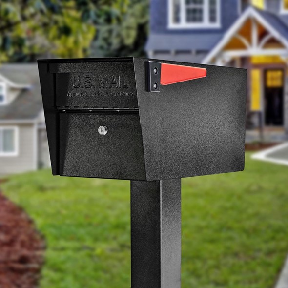 Lockable Mailbox Large With Post Black - Installed - Image 2