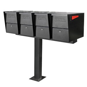 Four Lockable Mailbox XL's with Post/Base Plate Black - Installed