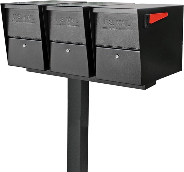 Three Lockable Mailbox XL's with Post Black - Installed