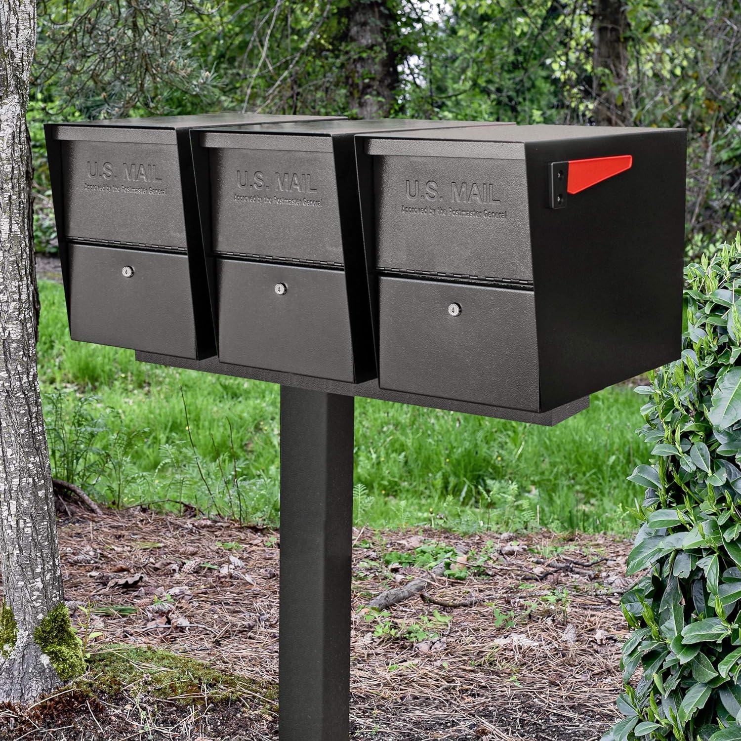 Three Lockable Mailbox XL's with Post Black - Installed - Image 3