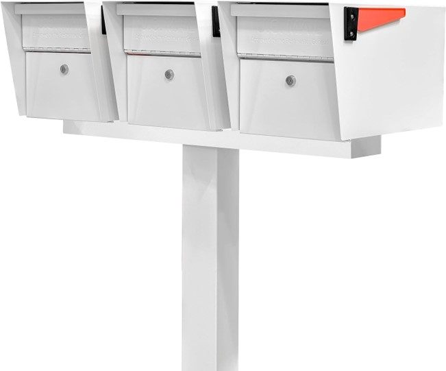Three Lockable Mailbox XL's with Post White - Installed